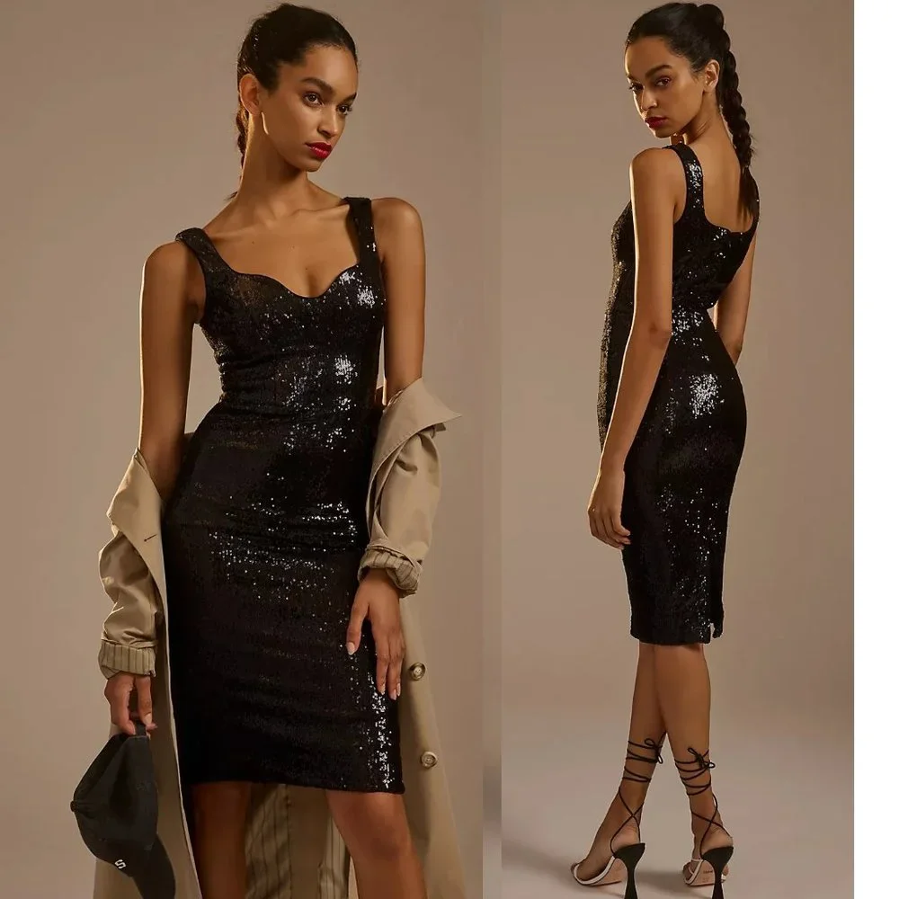 NEW Anthropologie DRESS THE POPULATION SWEETHEART SEQUIN DRESS size m nwt black